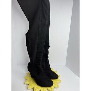 Top Moda Women’s Black Over The Knee Stretch Boots Block Heel Size 9 Trendy
